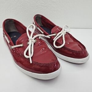 Cole Haan Nantucket Camp Moccasin Loafer Boat Shoes Red Patent Leather Size 9